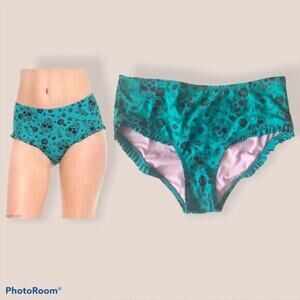 Hot Topic NWT Junior Small Teal Sugar Skull & Rose High Rise Bikini Bottom